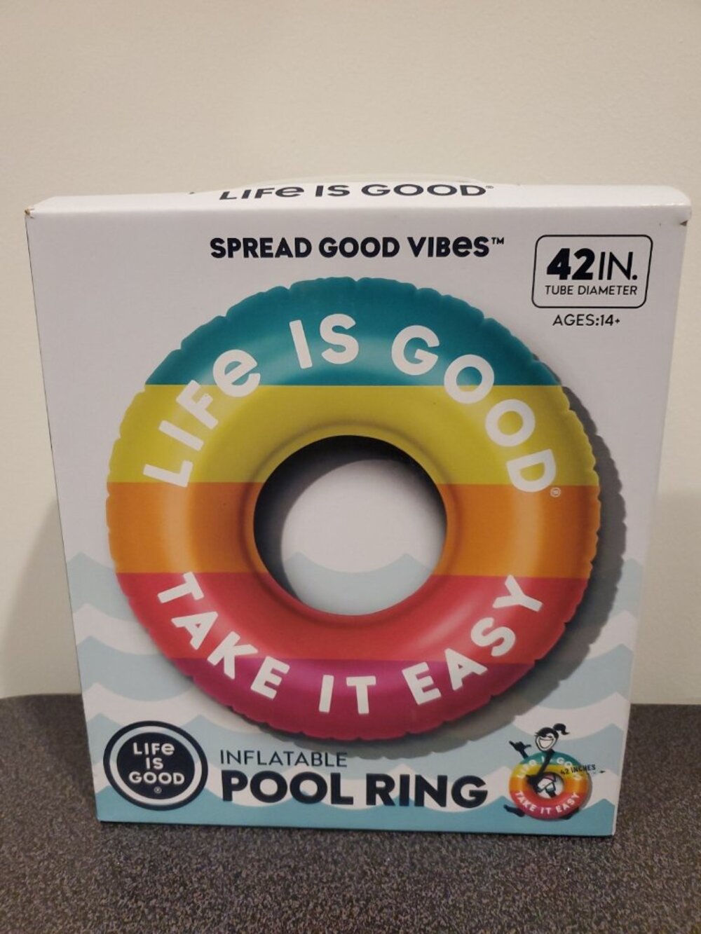 Life Is Good Take It Easy Inflatable Pool Ring 42" Diameter Ages 14+ Years